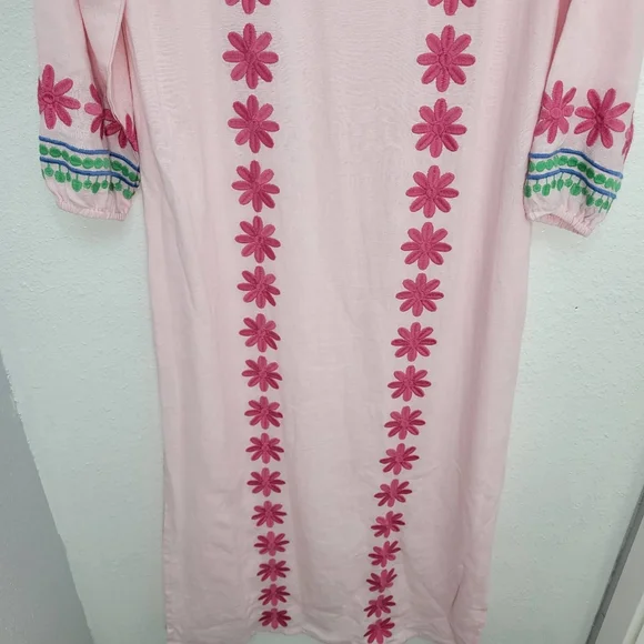 Sail to Sable Pink/Green Embroidered Maxi Size S NWT Resortwear Caftan - Picture 5 of 9